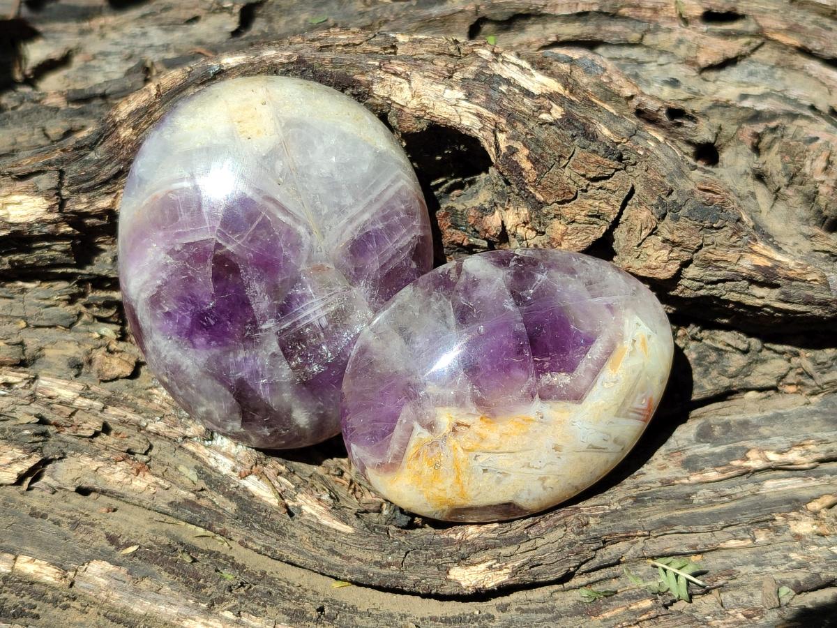 Polished Chevron Amethyst Galets x 24 From Madagascar - Toprock Gemstones and Minerals 