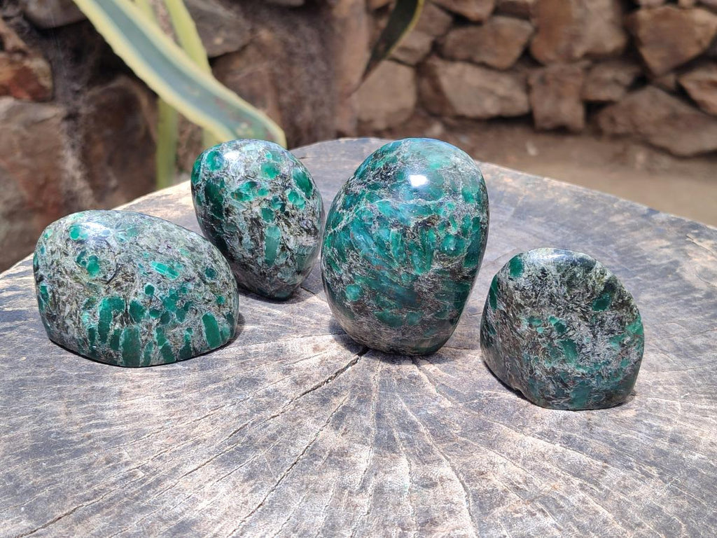 Polished Emerald Mica 'Mutokolite' Standing Free Forms x 4 From Mutoko, Zimbabwe - Toprock Gemstones and Minerals 