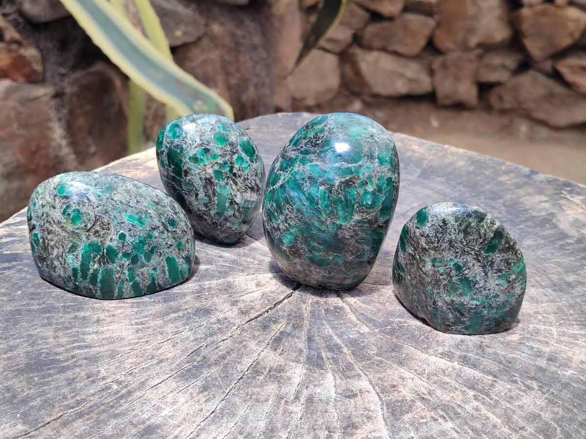 Polished Emerald Mica 'Mutokolite' Standing Free Forms x 4 From Mutoko, Zimbabwe - Toprock Gemstones and Minerals 