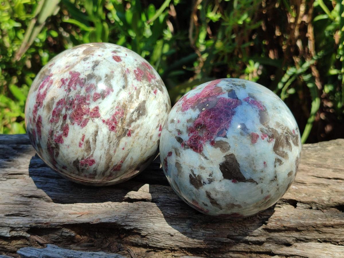 Polished Rubellite Pink Tourmaline Spheres x 2 From Ambatondrazaka, Madagascar - Toprock Gemstones and Minerals 