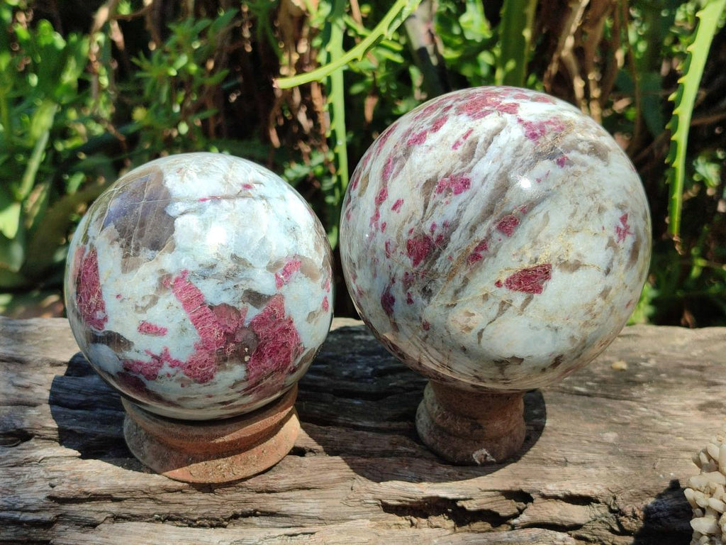 Polished Rubellite Pink Tourmaline Spheres x 2 From Ambatondrazaka, Madagascar - Toprock Gemstones and Minerals 