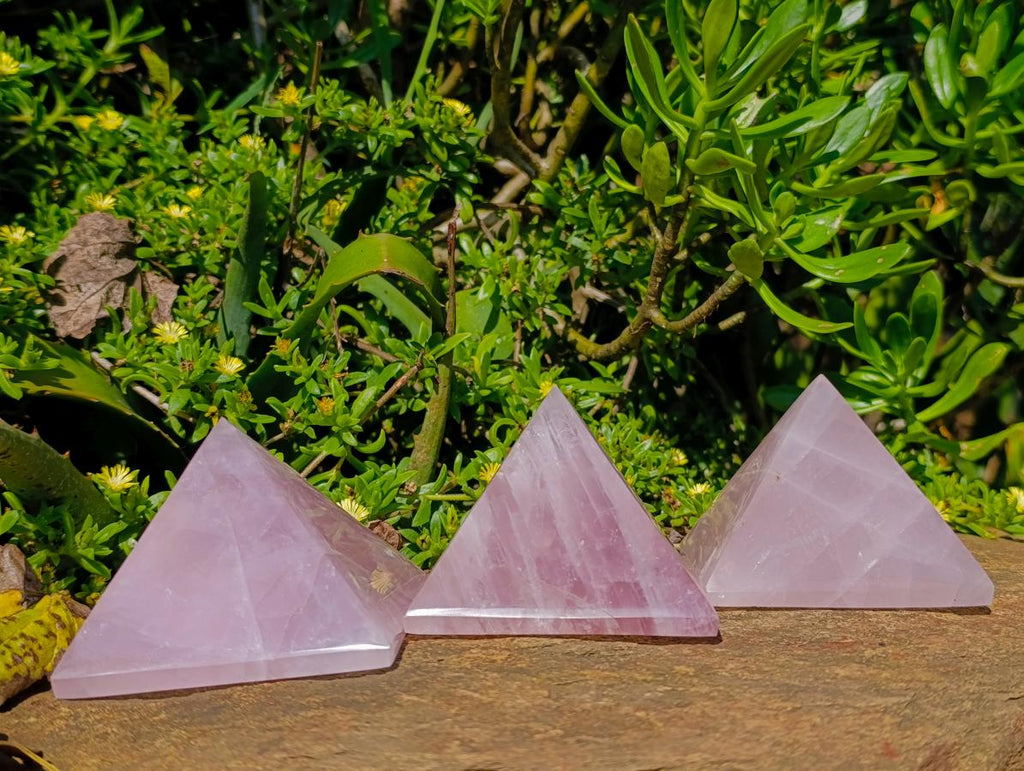 Polished Gemmy Rose Quartz Pyramids x 3 From Madagascar - Toprock Gemstones and Minerals 
