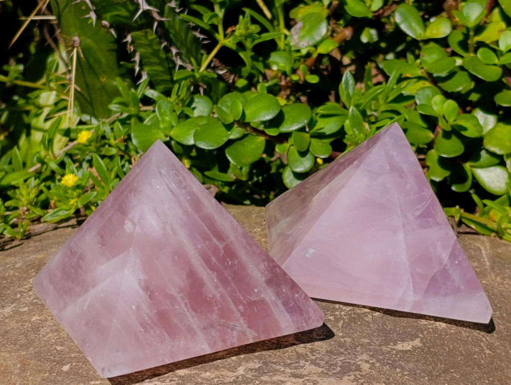 Polished Gemmy Rose Quartz Pyramids x 3 From Madagascar - Toprock Gemstones and Minerals 
