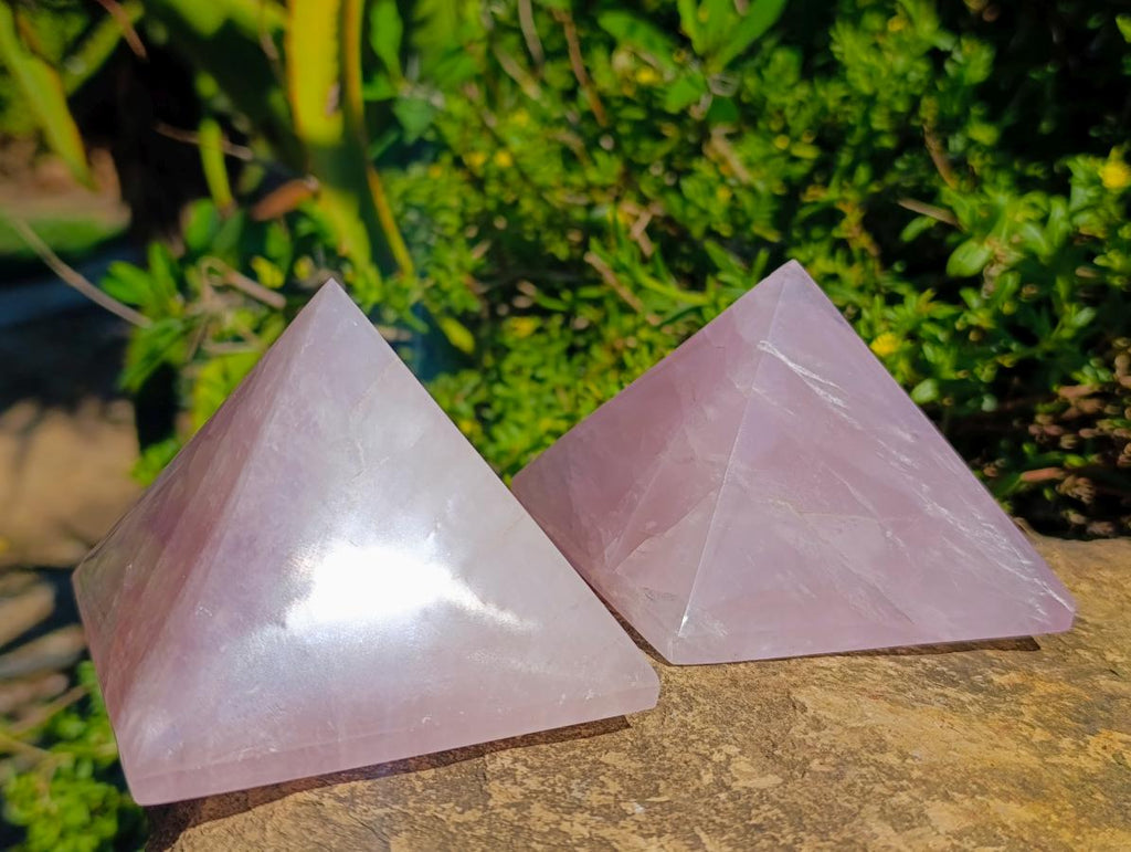 Polished Gemmy Rose Quartz Pyramids x 3 From Madagascar - Toprock Gemstones and Minerals 