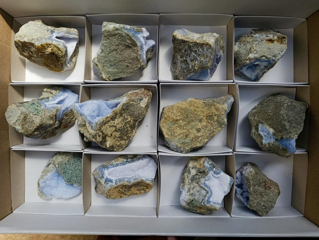 Natural Blue Lace Agate Geode Specimens x 12 From Nsanje, Malawi - Toprock Gemstones and Minerals 