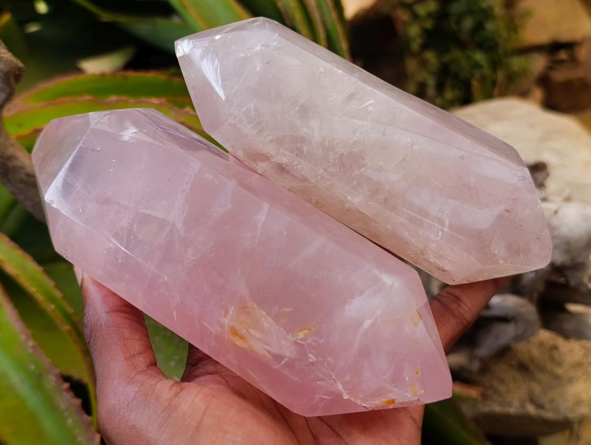 Polished Double Terminated Gemmy Rose Quartz Crystals x 3 From Madagascar - Toprock Gemstones and Minerals 