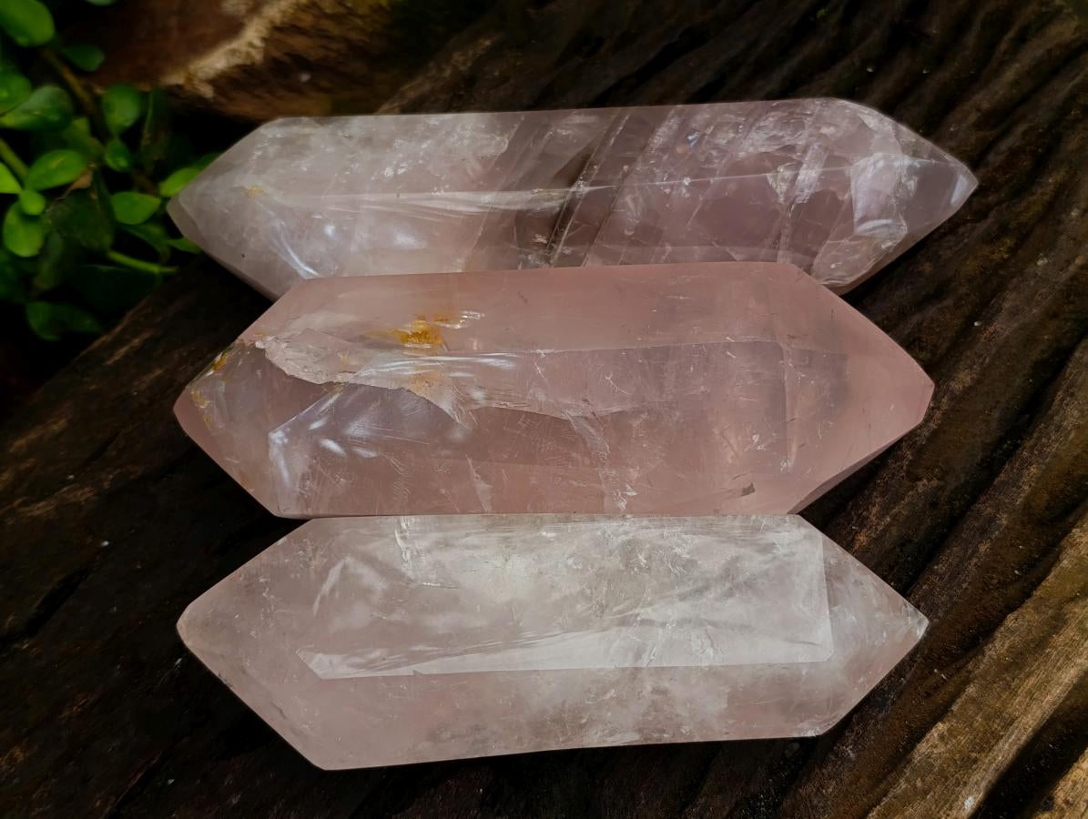 Polished Double Terminated Gemmy Rose Quartz Crystals x 3 From Madagascar - Toprock Gemstones and Minerals 