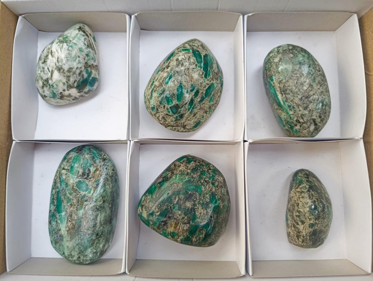 Polished Emerald Mica 'Mutokolite' Free Forms x 6 From Mutoko, Zimbabwe - Toprock Gemstones and Minerals 