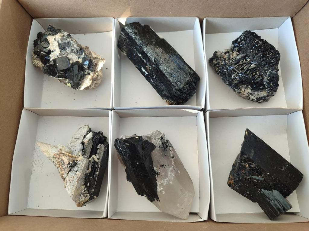 Natural Schorl Black Tourmaline Crystals and Clusters x 6 From Erongo, Namibia - Toprock Gemstones and Minerals 
