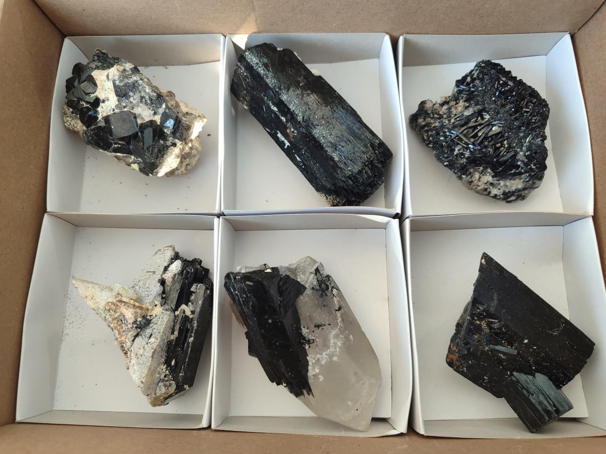 Natural Schorl Black Tourmaline Crystals and Clusters x 6 From Erongo, Namibia - Toprock Gemstones and Minerals 