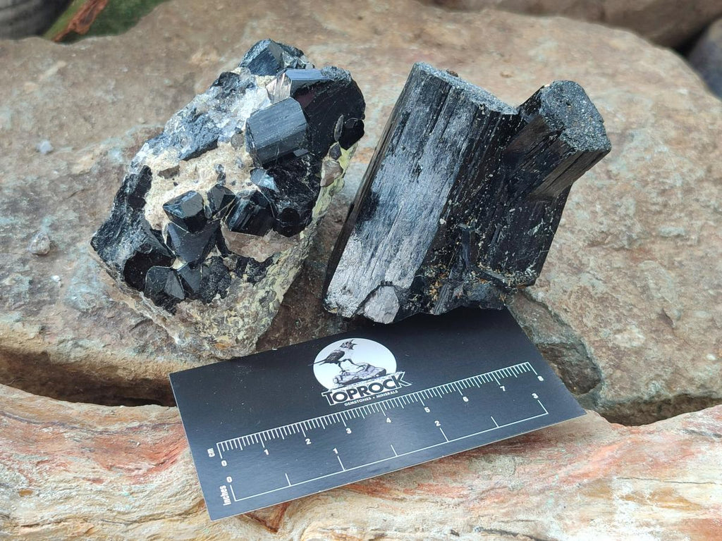 Natural Schorl Black Tourmaline Crystals and Clusters x 6 From Erongo, Namibia - Toprock Gemstones and Minerals 
