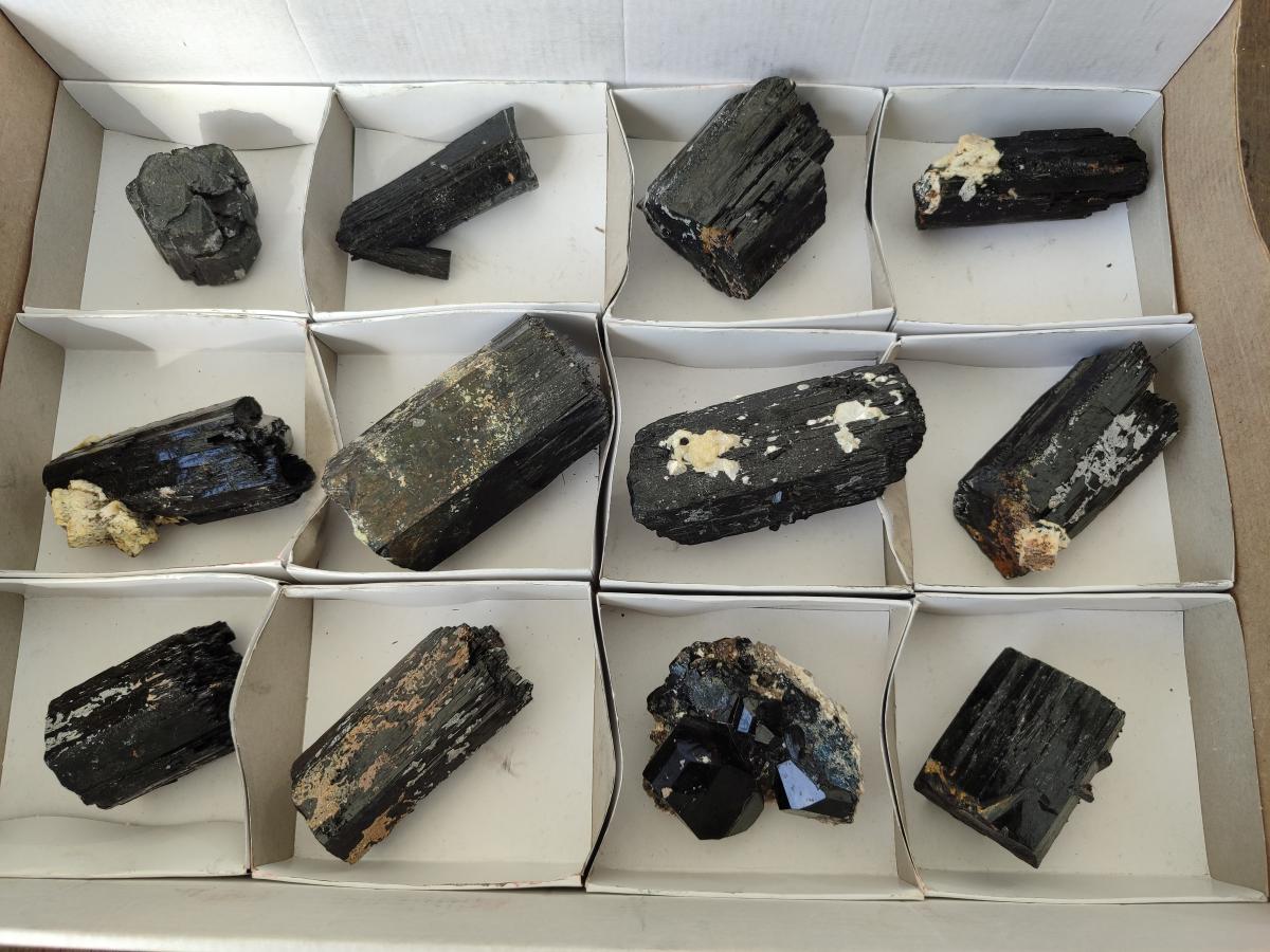 Natural Schorl Black Tourmaline Specimens x 12 From Erongo, Namibia - Toprock Gemstones and Minerals 