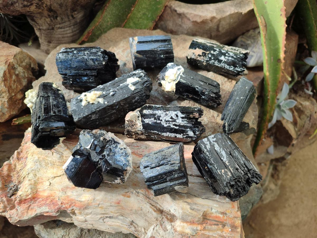 Natural Schorl Black Tourmaline Specimens x 12 From Erongo, Namibia - Toprock Gemstones and Minerals 