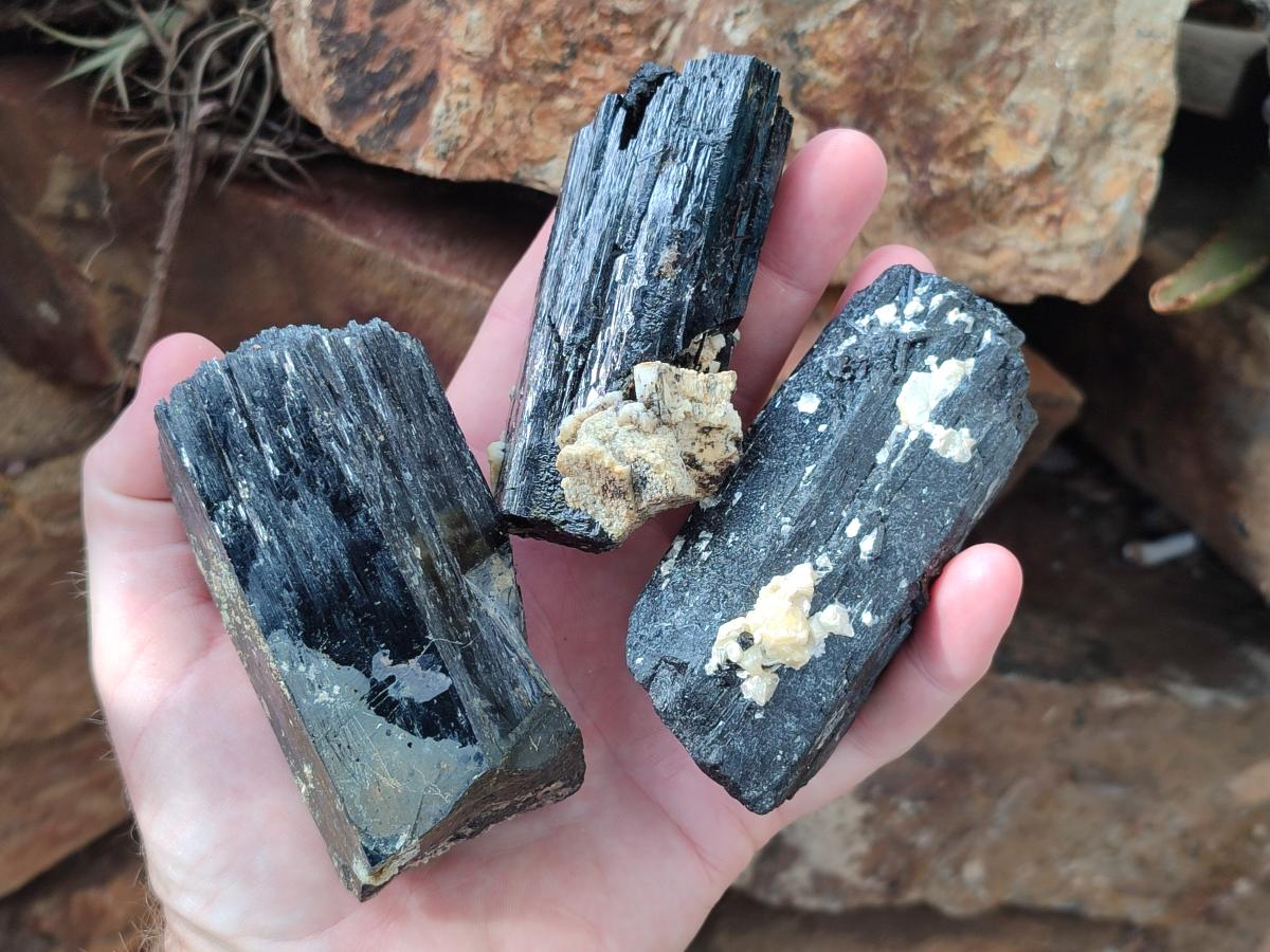 Natural Schorl Black Tourmaline Specimens x 12 From Erongo, Namibia - Toprock Gemstones and Minerals 
