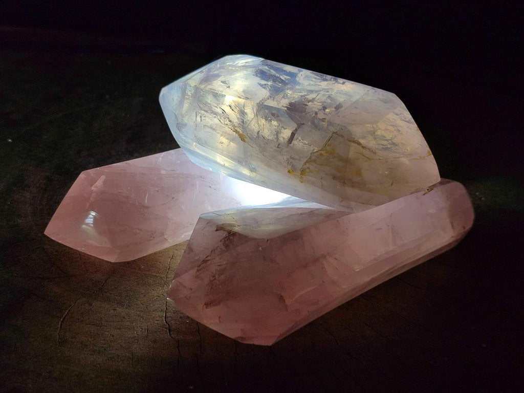 Polished Double Terminated Gemmy Rose Quartz Crystals x 3 From Madagascar - Toprock Gemstones and Minerals 