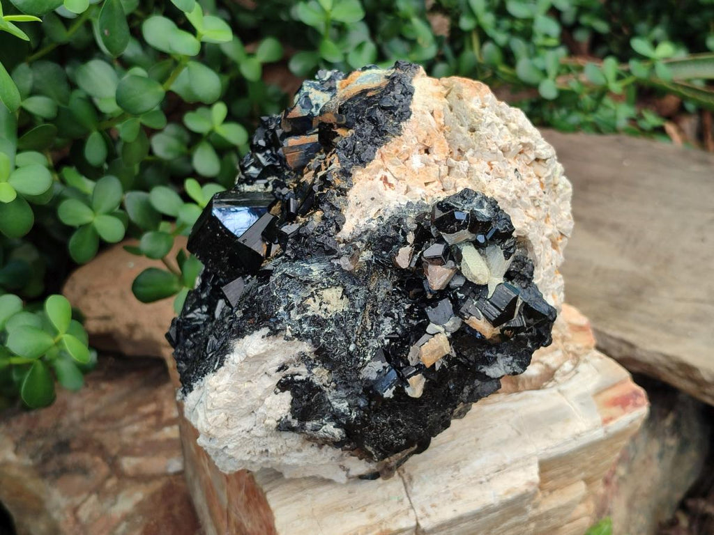 Natural Large Cabinet Schorl Black Tourmaline with Hyalite Opal x 1 From Erongo, Namibia - Toprock Gemstones and Minerals 