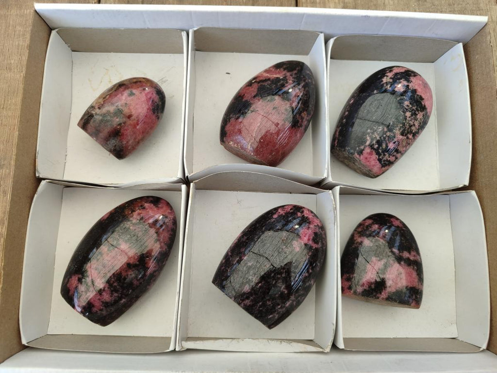 Polished Rhodonite Standing Free Forms x 6 From Ambindavato, Madagascar - Toprock Gemstones and Minerals 