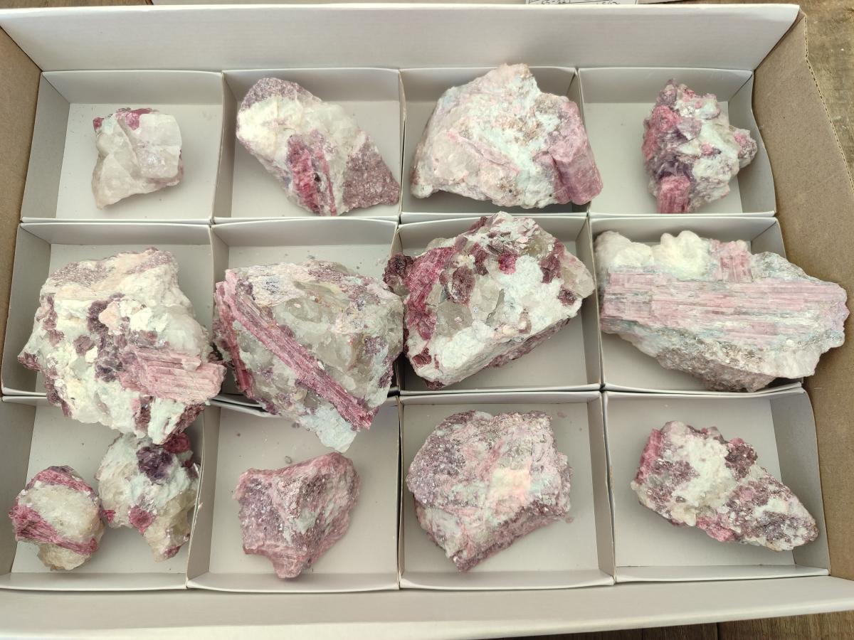 Natural Pink Rubellite Tourmaline Specimens x 12 From Karibib, Namibia - Toprock Gemstones and Minerals 