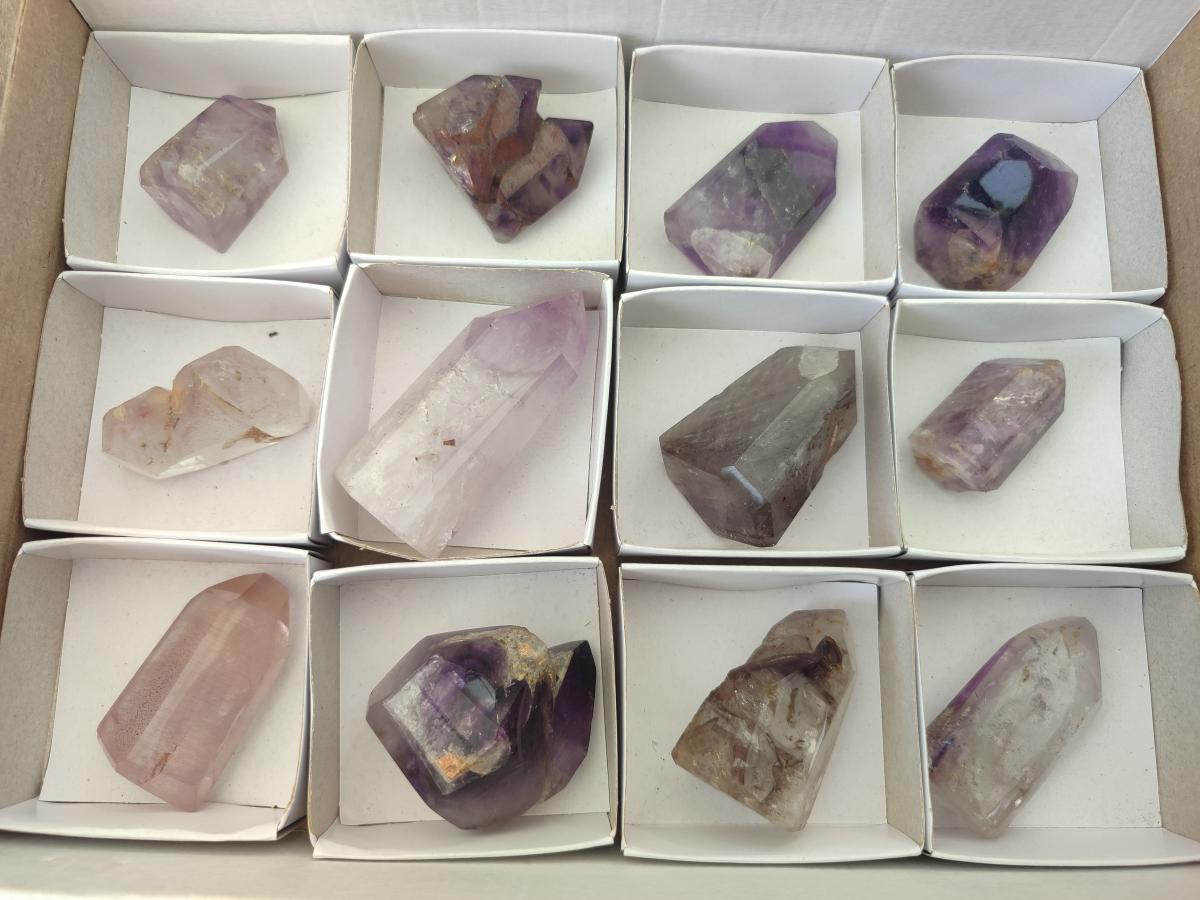 Polished Chevron Amethyst Crystals x 12 From Madagascar - Toprock Gemstones and Minerals 