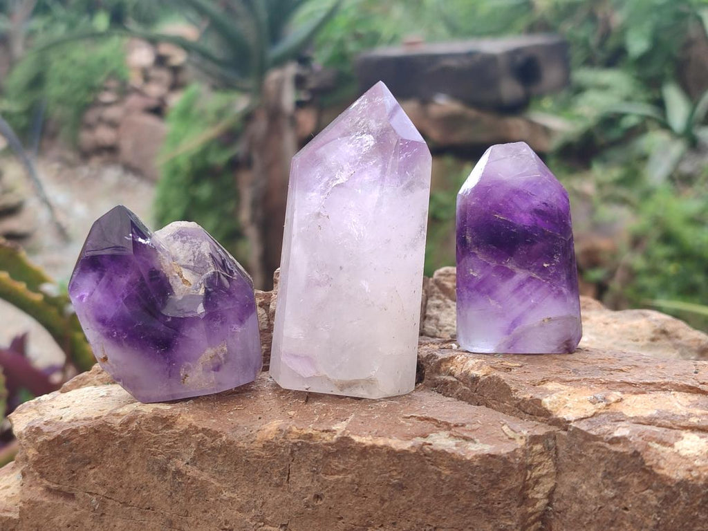 Polished Chevron Amethyst Crystals x 12 From Madagascar - Toprock Gemstones and Minerals 