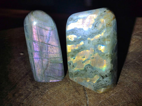 Polished Rare Purple Sunset Flash Labradorite Standing Free Forms x 6 From Madagascar - Toprock Gemstones and Minerals 