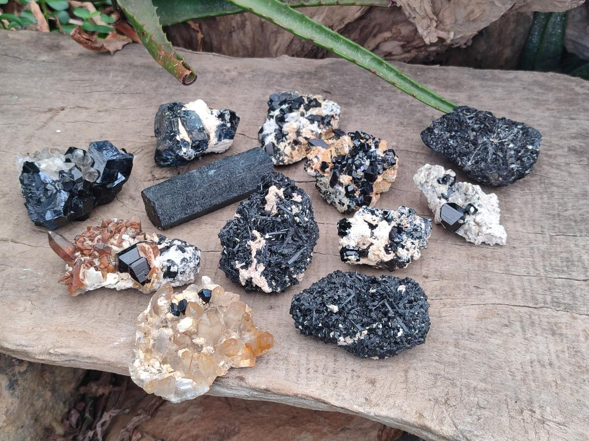 Natural Schorl Black Tourmaline Specimens with Inclusions x 12 From Erongo, Namibia - Toprock Gemstones and Minerals 