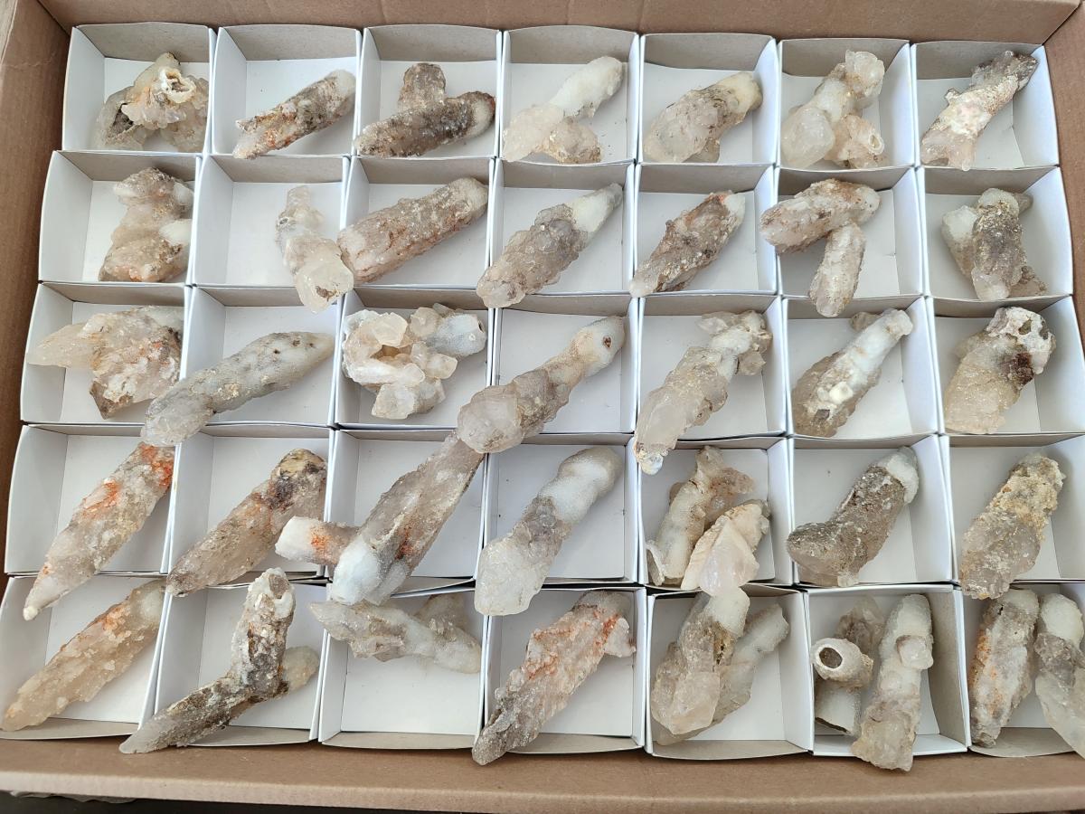 Natural Drusy Quartz Coated Spearhead Calcite Crystals x 39 From Albert's Mountain, Lesotho - Toprock Gemstones and Minerals 