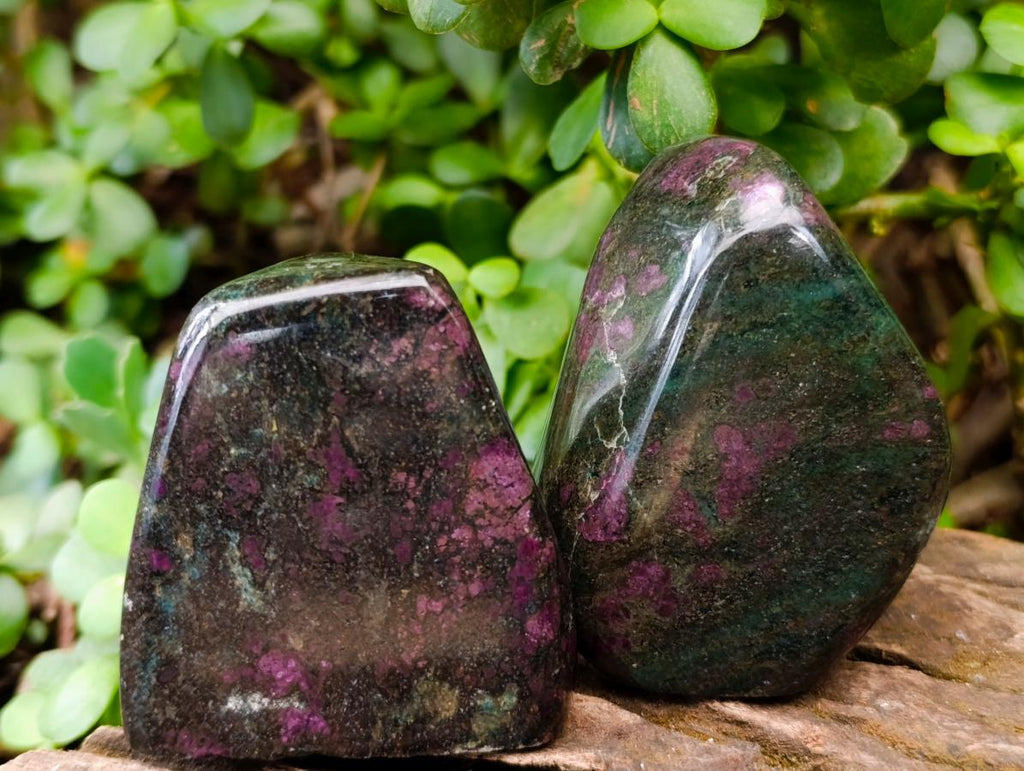Polished Ruby Corundum In Chrome Verdite Standing Free Forms x 3 From Mutoko, Zimbabwe - Toprock Gemstones and Minerals 