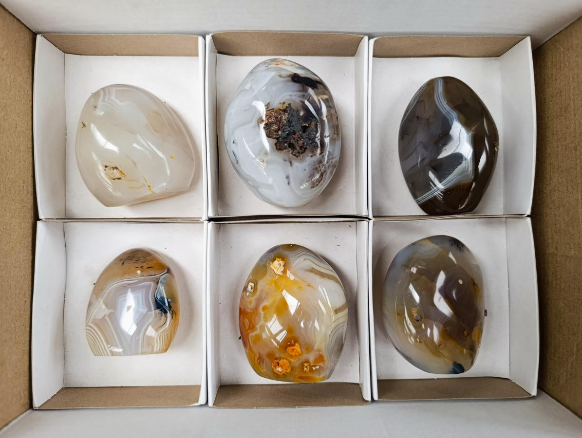 Polished Dendritic Agate Standing Free Forms x 6 From Moralambo, Madagascar - Toprock Gemstones and Minerals 