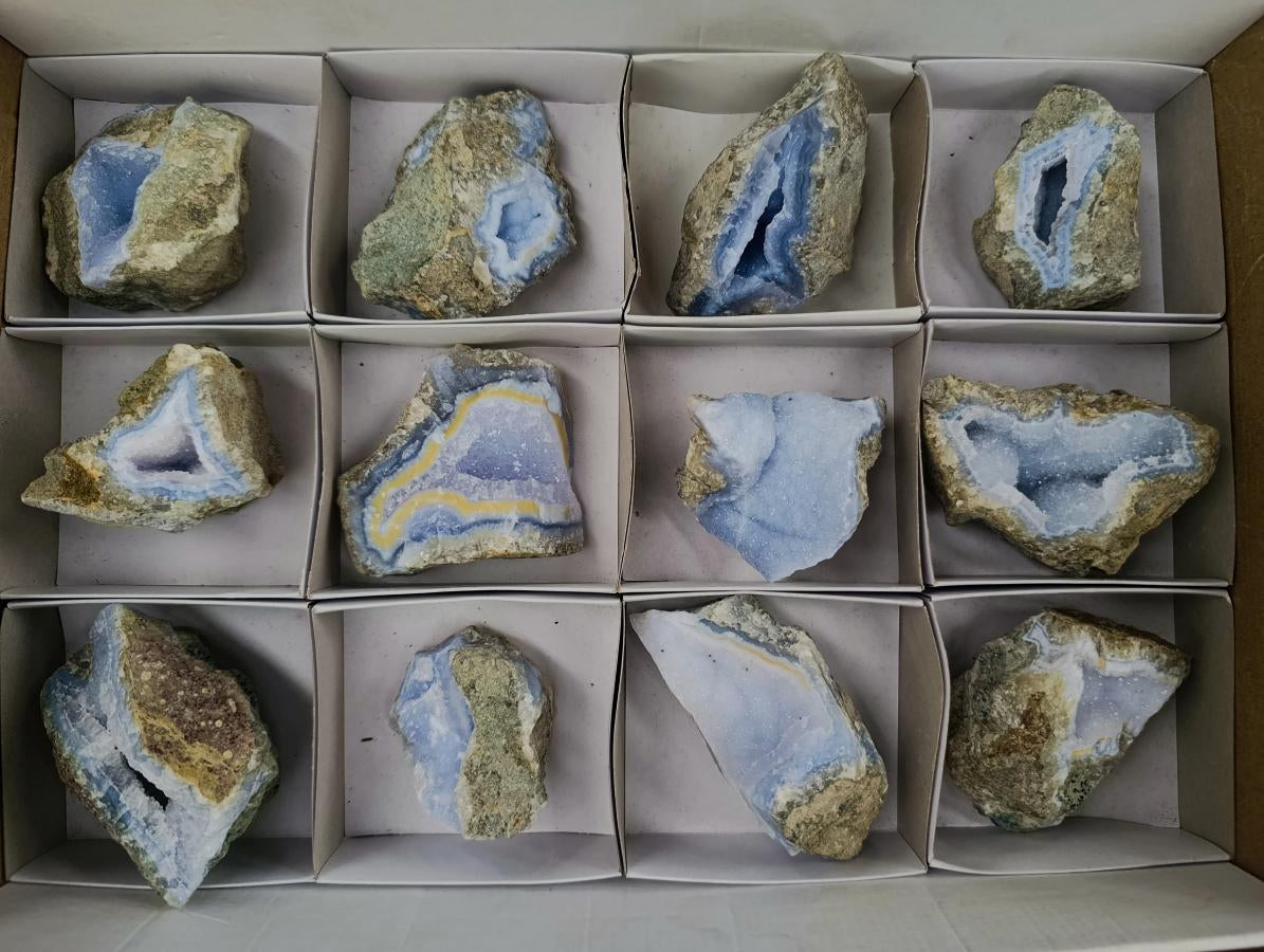 Natural Blue Lace Agate Geode Specimens x 12 From Nsanje, Malawi - Toprock Gemstones and Minerals 