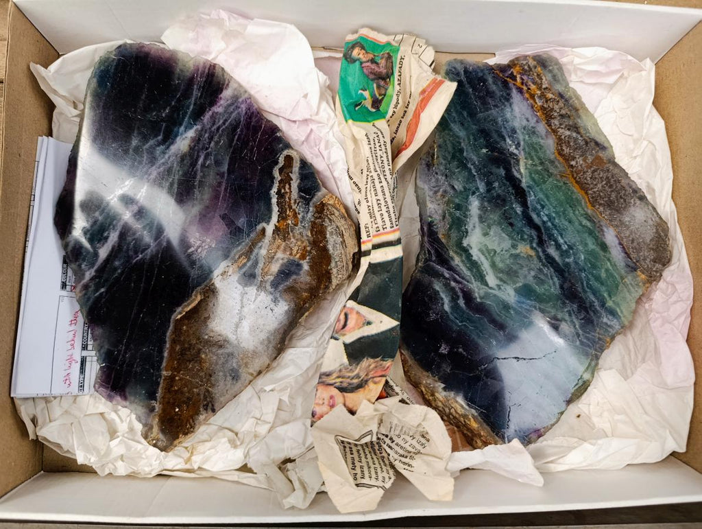 Polished Watermelon Fluorite Slices x 2 From Uis, Namibia - Toprock Gemstones and Minerals 