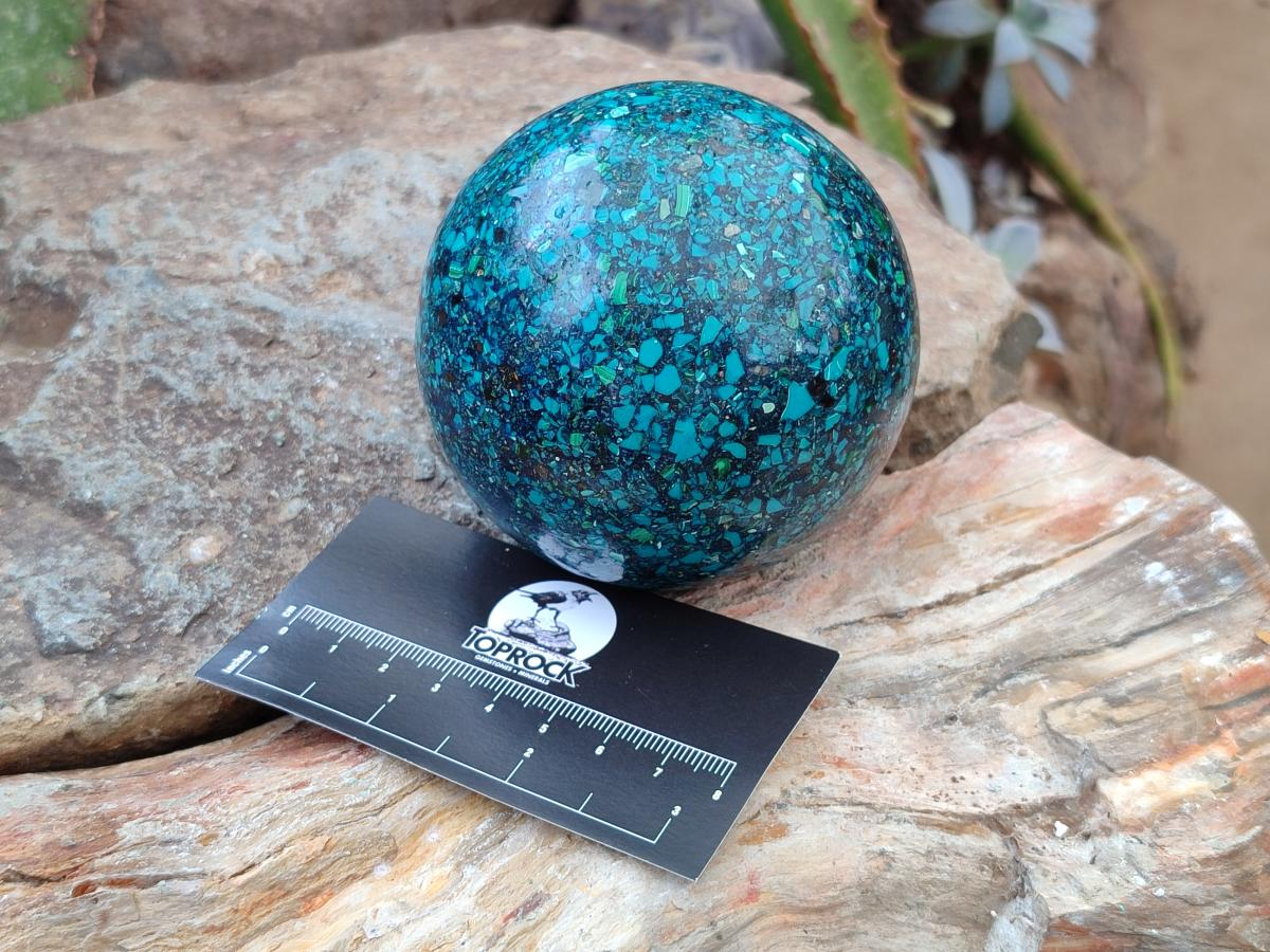 Hand Made Conglomerate Chrysocolla Sphere With Azurite And Malachite x 2 From Congo - Toprock Gemstones and Minerals 