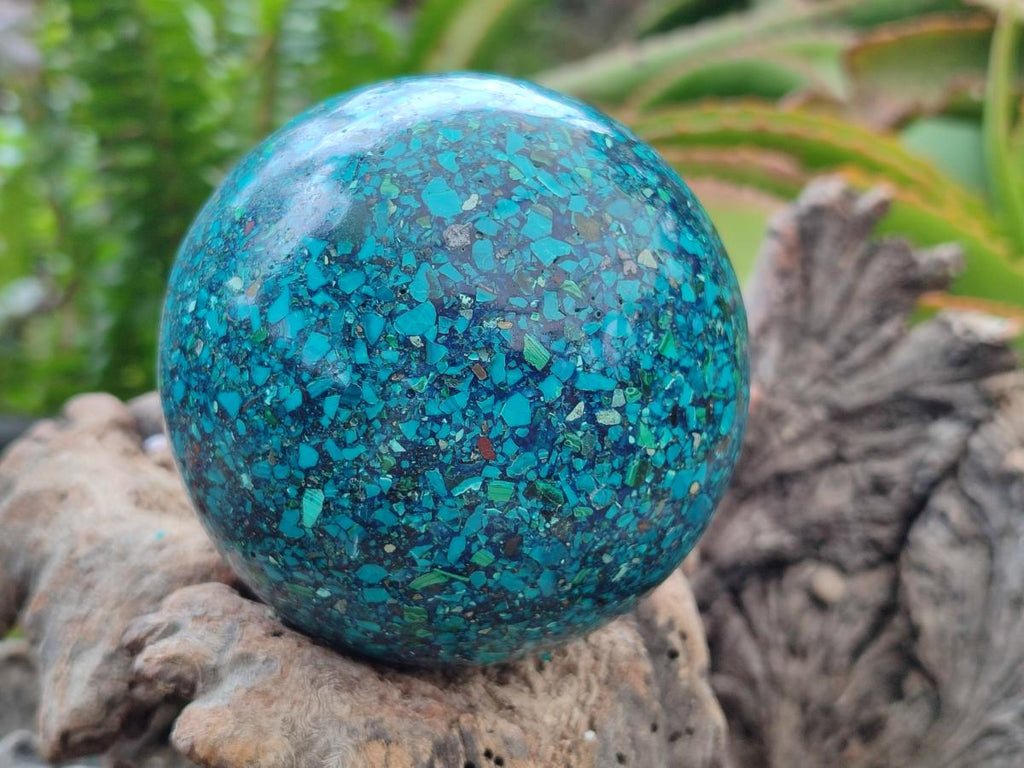 Hand Made Conglomerate Chrysocolla Sphere With Azurite And Malachite x 2 From Congo - Toprock Gemstones and Minerals 