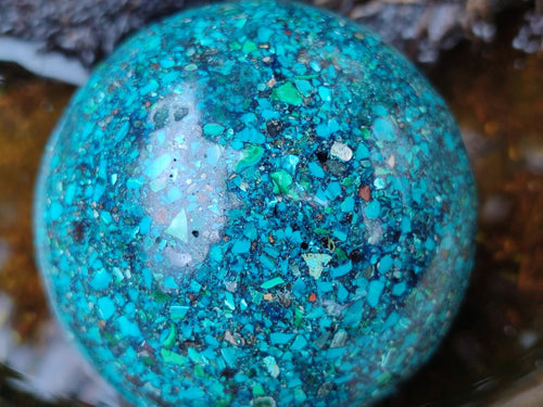 Hand Made Conglomerate Chrysocolla Sphere With Azurite And Malachite x 2 From Congo - Toprock Gemstones and Minerals 