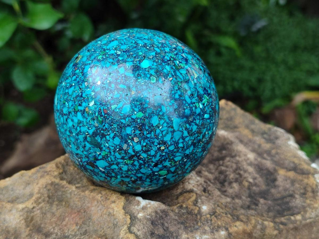 Hand Made Conglomerate Chrysocolla Sphere With Azurite And Malachite x 2 From Congo - Toprock Gemstones and Minerals 