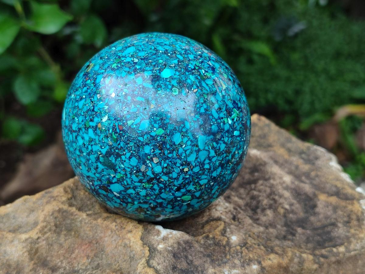 Hand Made Conglomerate Chrysocolla Sphere With Azurite And Malachite x 2 From Congo - Toprock Gemstones and Minerals 