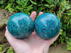 Hand Made Conglomerate Chrysocolla Sphere With Azurite And Malachite x 2 From Congo - Toprock Gemstones and Minerals 