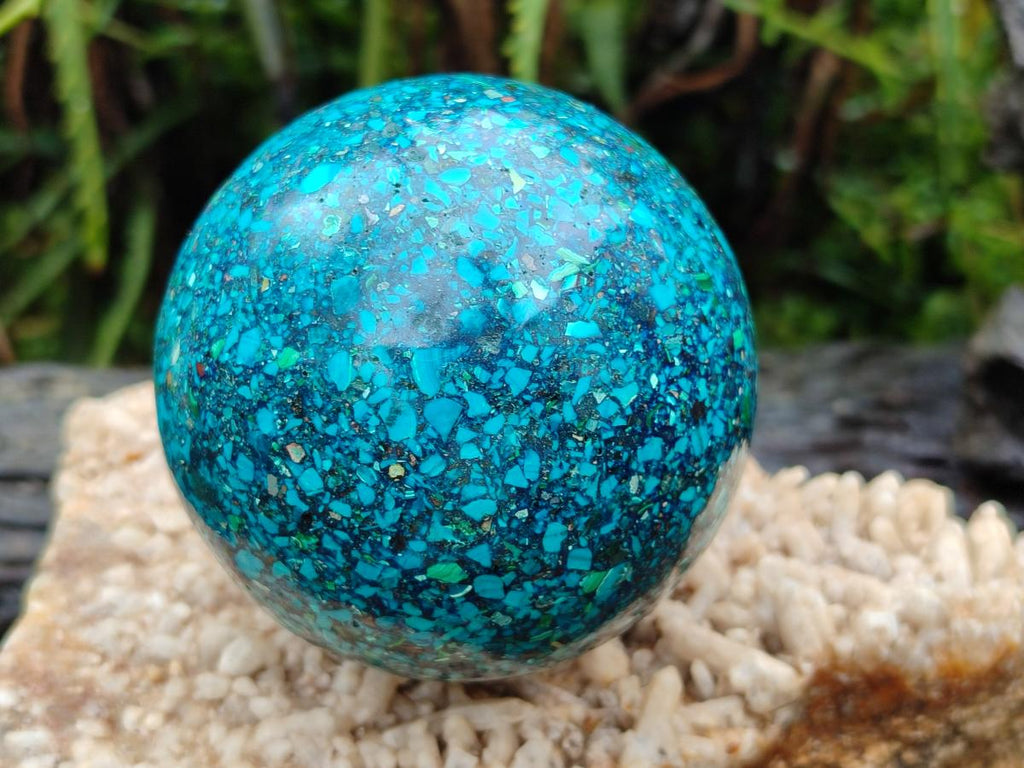 Hand Made Conglomerate Chrysocolla Sphere With Azurite And Malachite x 2 From Congo - Toprock Gemstones and Minerals 