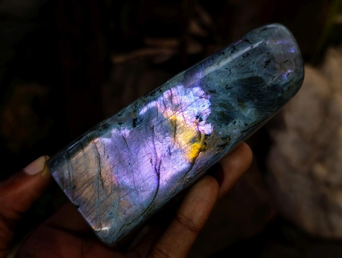 Polished Rare Purple Sunset Flash Labradorite Standing Free Forms x 4 From Madagascar