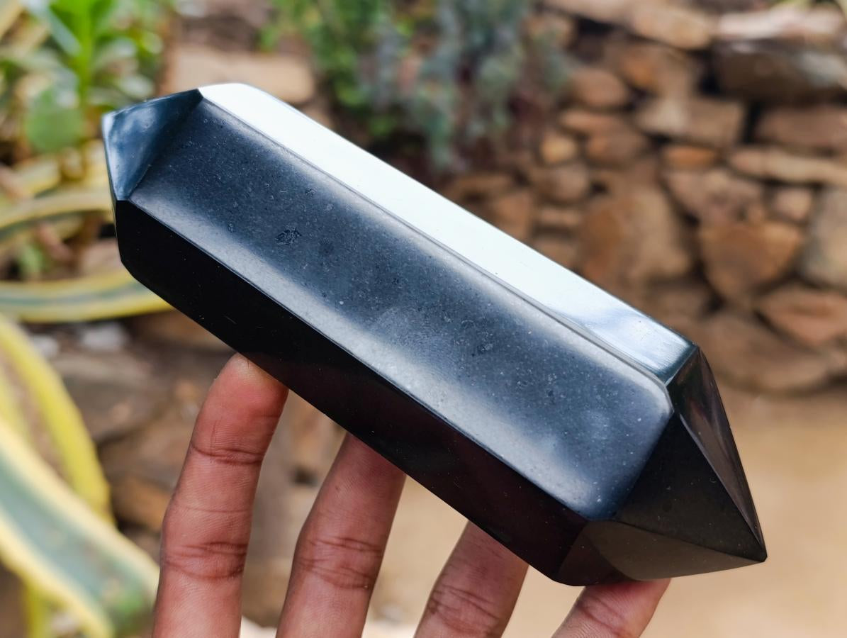 Polished Double Terminated Black Basalt Crystals x 3 From Madagascar