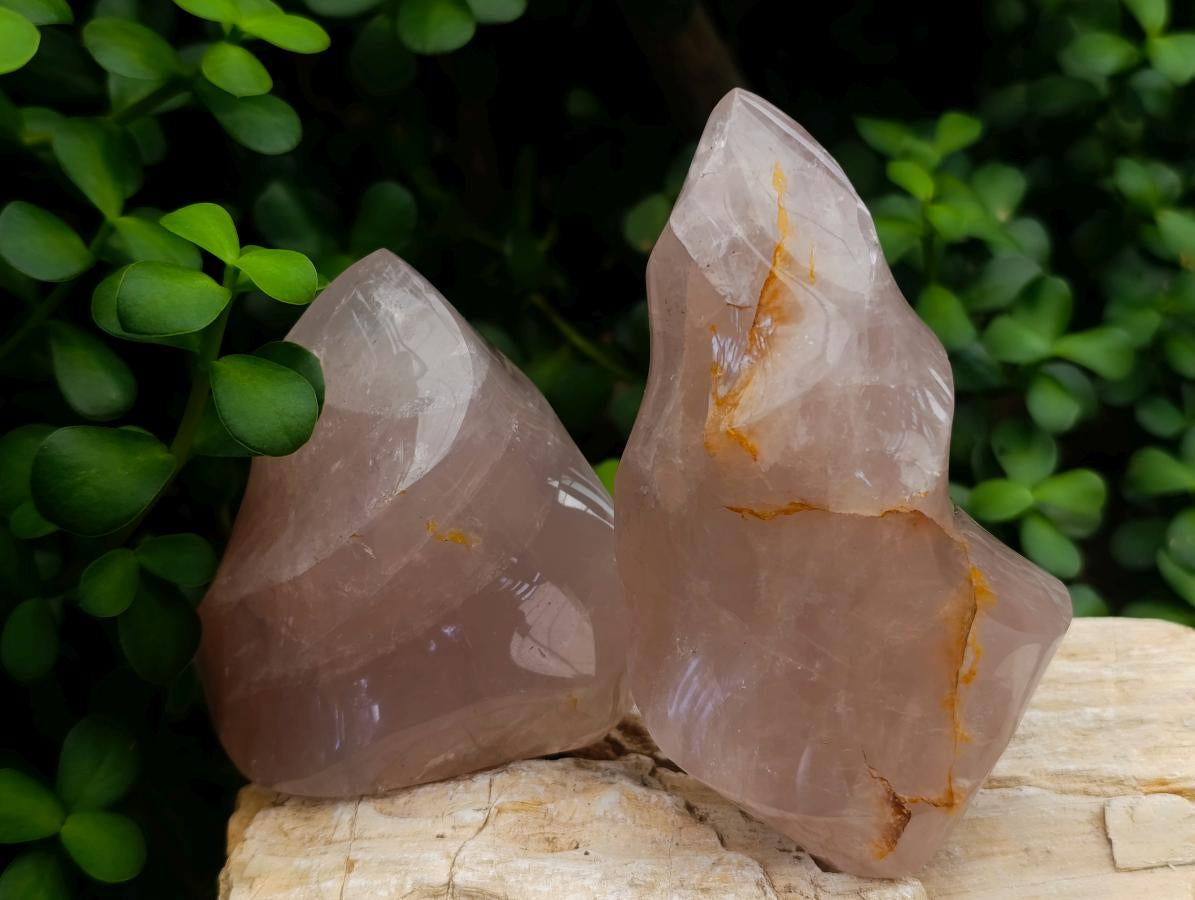 Polished Gemmy Rose Quartz Flames x 3 From Madagascar - Toprock Gemstones and Minerals 