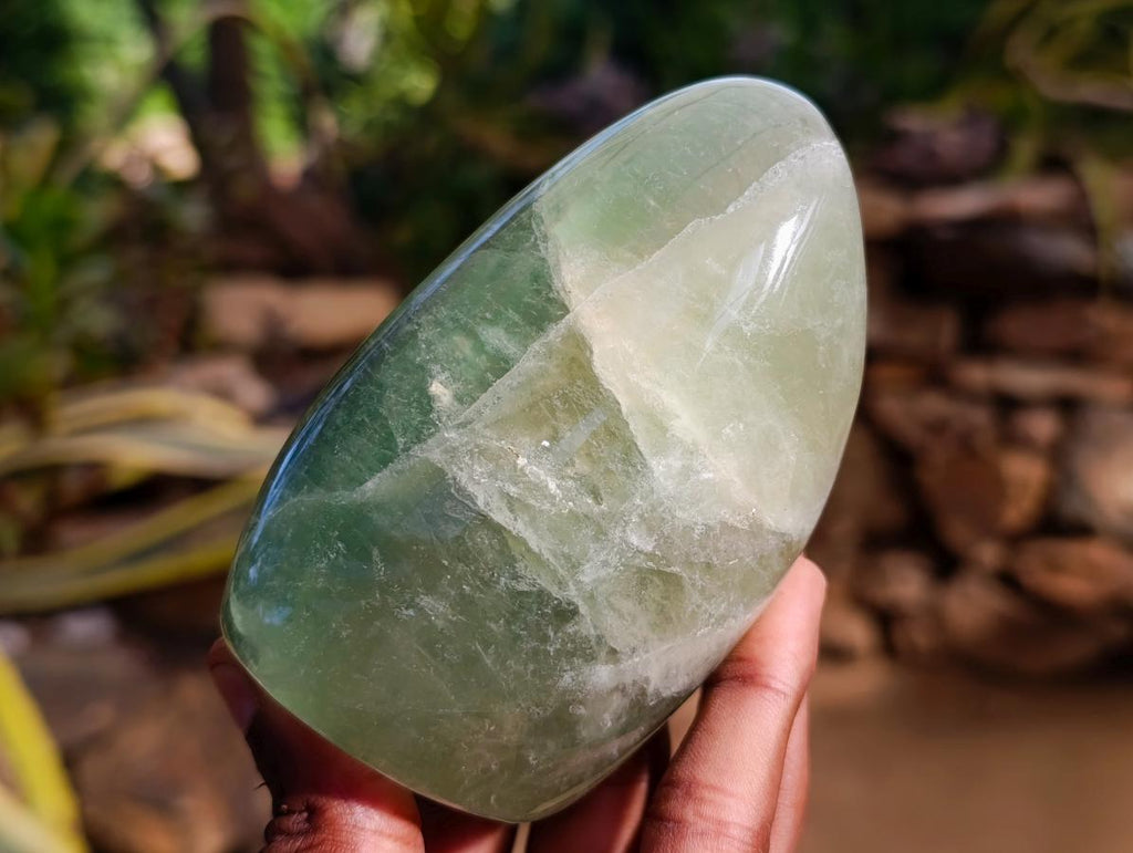 Polished Green Fluorite Standing Free Forms x 3 From Madagascar - Toprock Gemstones and Minerals 