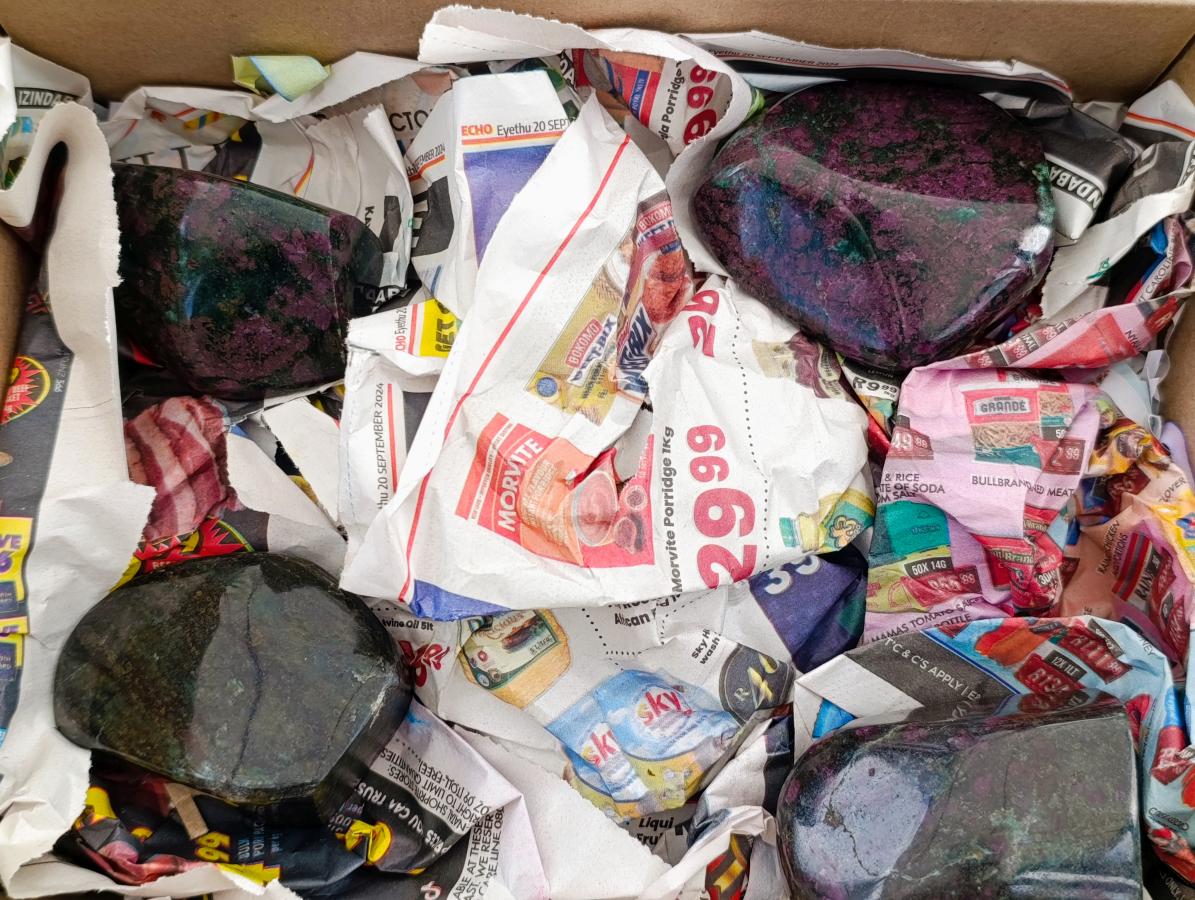 Polished Ruby Corundum In Chrome Verdite Standing Free Forms x 4 From Mutoko, Zimbabwe