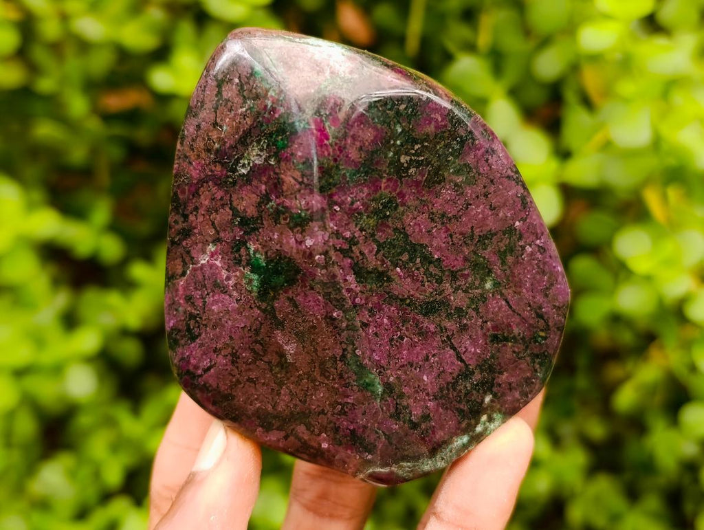 Polished Ruby Corundum In Chrome Verdite Standing Free Forms x 4 From Mutoko, Zimbabwe