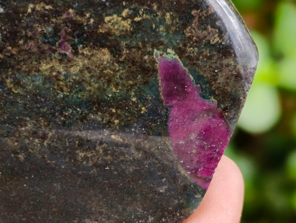 Polished Ruby Corundum In Chrome Verdite Standing Free Forms x 4 From Mutoko, Zimbabwe
