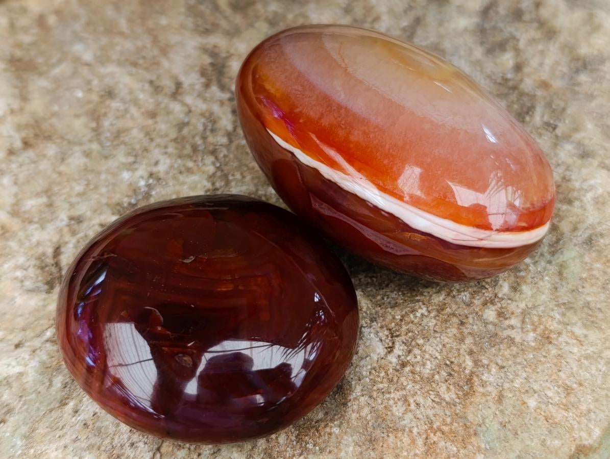 Polished Carnelian Agate Gemstone Galets x 12 From Madagascar