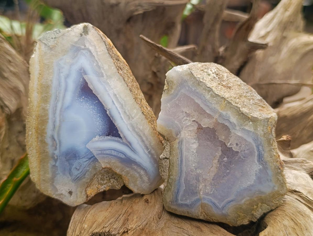 Polished On One Side Blue Lace Agate Geodes x 12 From Nsanje, Malawi - Toprock Gemstones and Minerals 