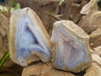 Polished On One Side Blue Lace Agate Geodes x 12 From Nsanje, Malawi - Toprock Gemstones and Minerals 