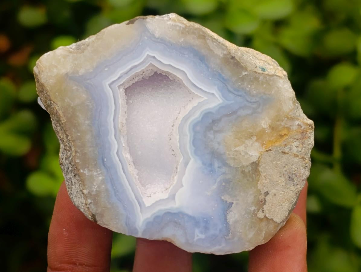 Polished On One Side Blue Lace Agate Geodes x 12 From Nsanje, Malawi