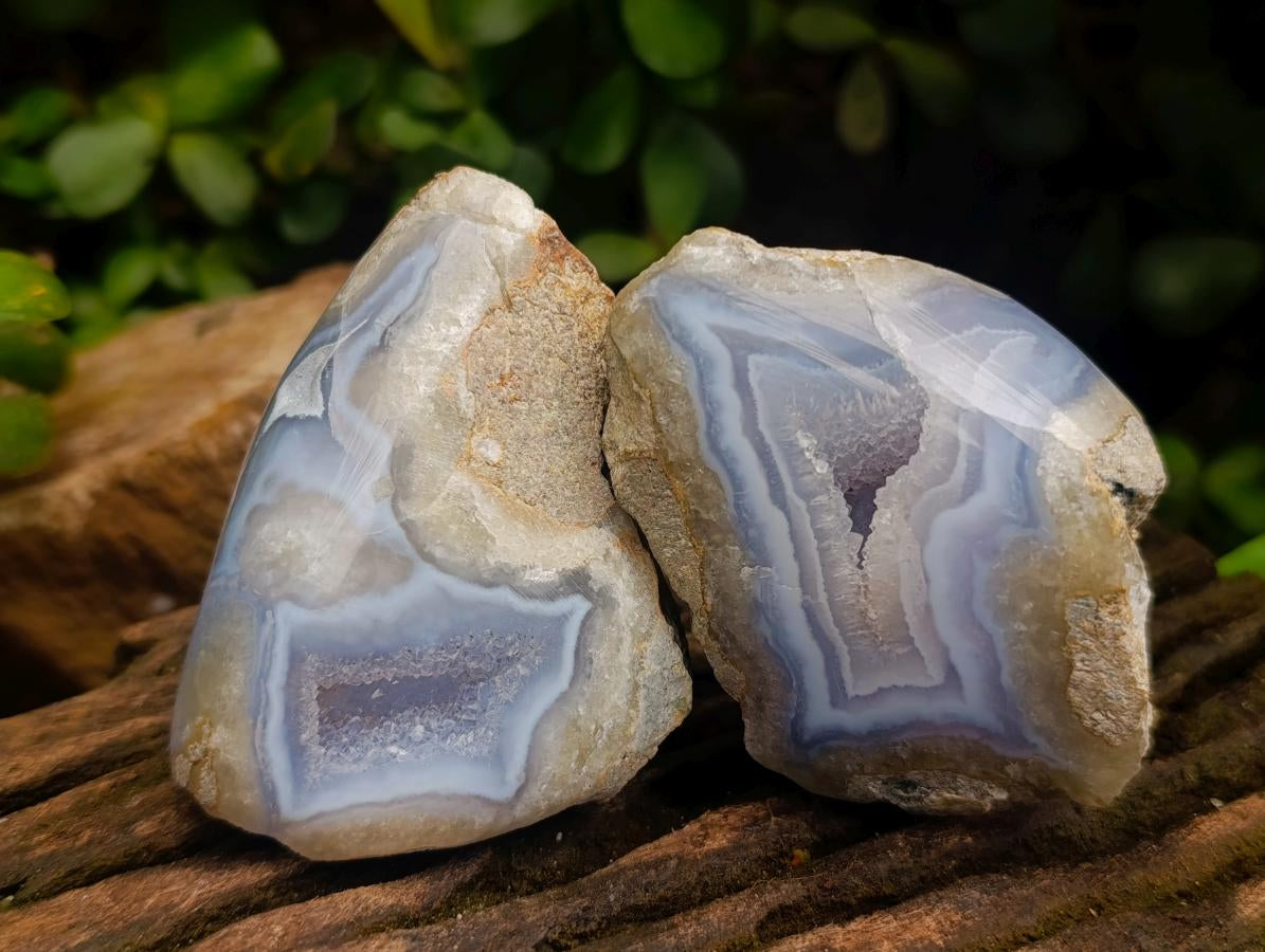 Polished On One Side Blue Lace Agate Geodes x 12 From Nsanje, Malawi - Toprock Gemstones and Minerals 